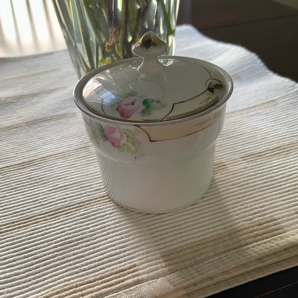 Nippon Japan White & Pink Covered Sugar Bowl